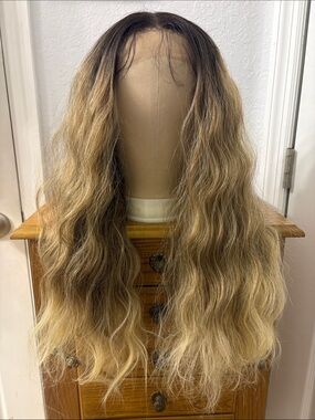 Wavy Long Lace Front Wig in Light Brown Blonde Ombre 26 inches.